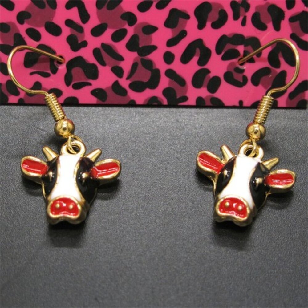 Betsey Johnson Enamel Cow Head Earrings